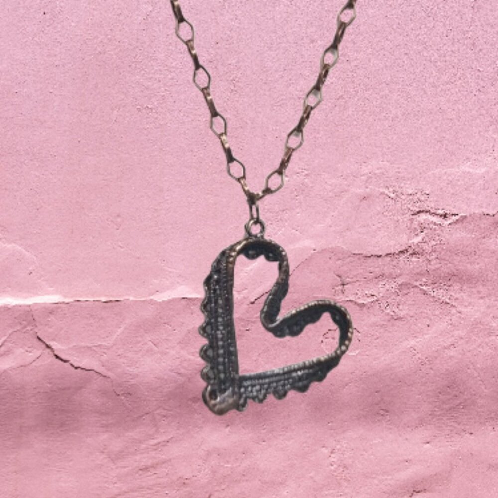 Bronze Brown Black Copper Vintage Heart Necklace with Copper Chain